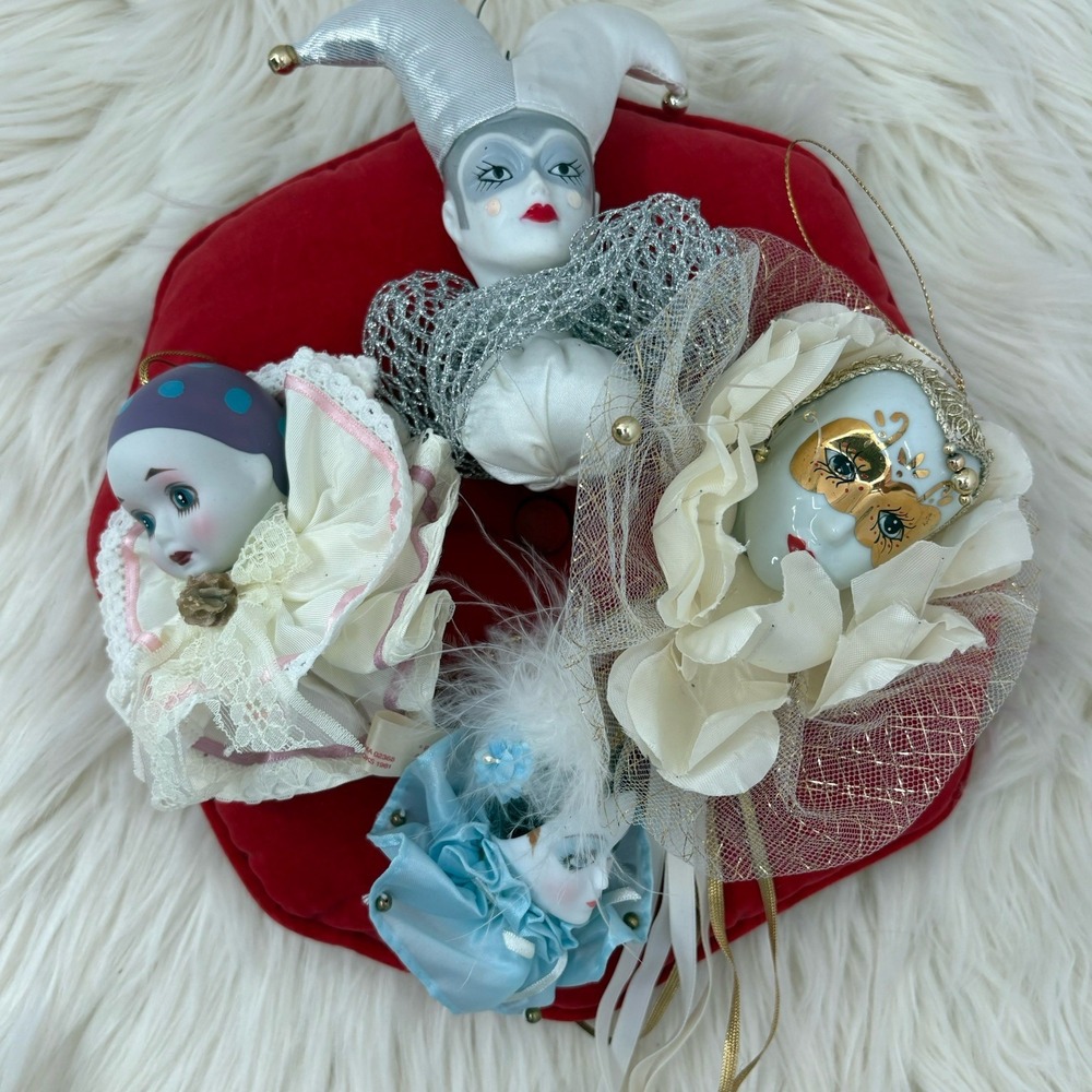 Vintage‎ Carnival Pierrot Clown Ornament Lot Schmid, Misc 4pc -MCM